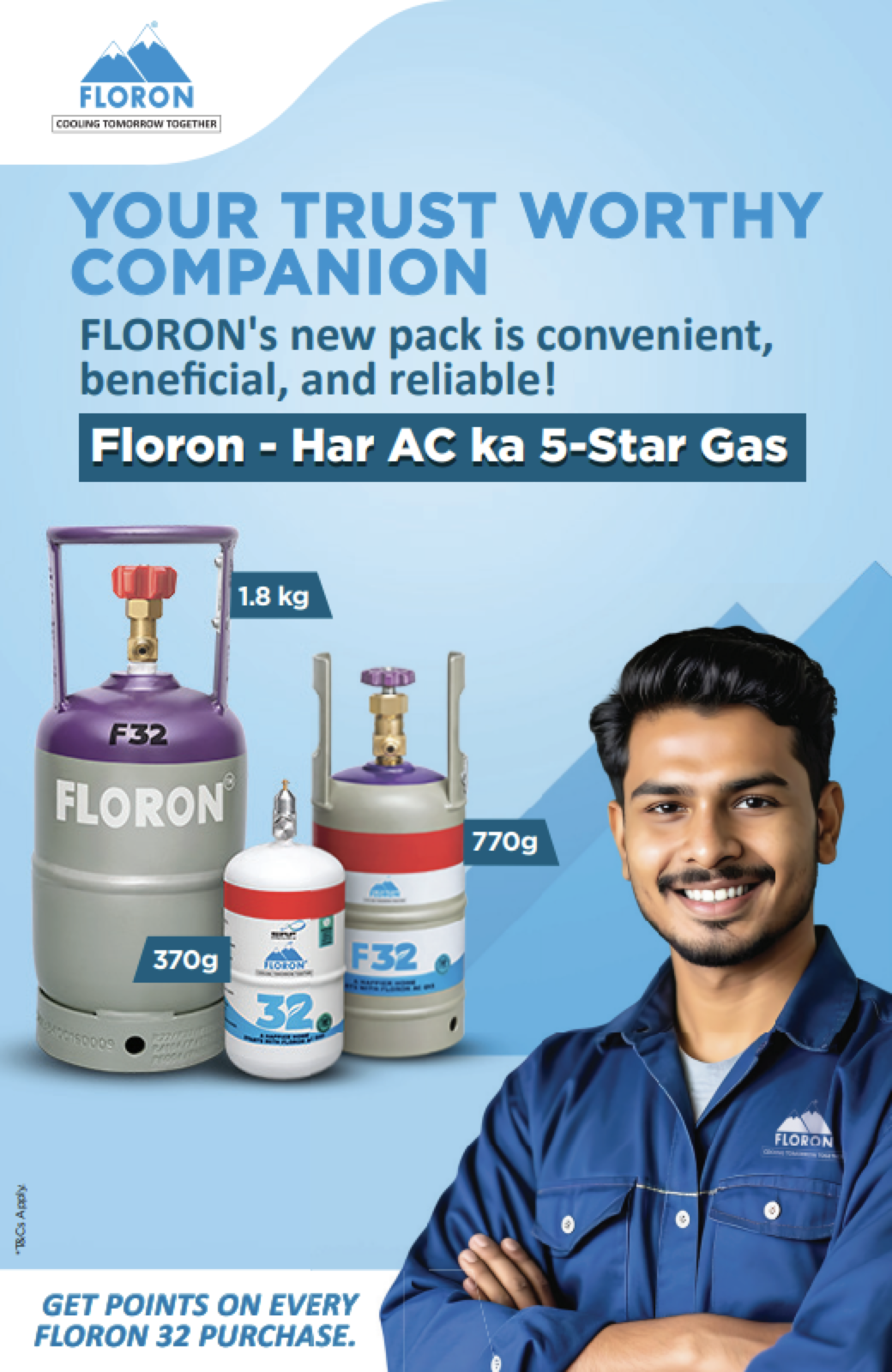 Floron — Your trustworthy companion. Har AC ka 5-Star Gas. Get points on every Floron 32 purchase.